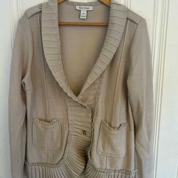 White House Black Market XL Tan Shawl Collar Ruffle Cardigan Sweater Jacket - Picture 1 of 14